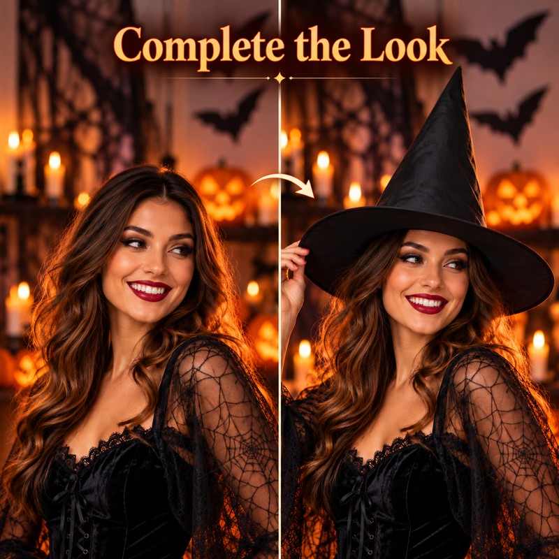 Black Witch Hat for Halloween Costumes – Foldable Cloth Wizard