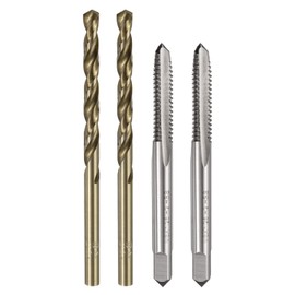 uxcell Metric Tap & Drill Bit Set, 2pcs M6 x 1.25 Straight Flute Thread Taps and 2pcs 4.7mm Twist Drill Bits Roasted Yellow, Screw Tapping Threading Tools