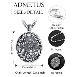ADMETUS Poseidon Necklace Sterling Silver Greek God Pendant Jewelry Mythology Gifts for Men