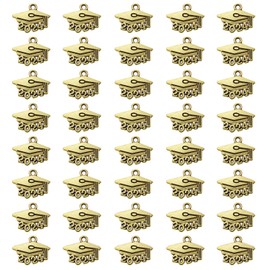 Tupalizy 40PCS Mini 2024 Year Charms Graduation Cap Decorations Metal Tassel Charm Pendant for Graduation Tassels Keychains Bracelets Necklaces Earring Jewelry Making DIY Crafts Party Supplies (Antique Gold)