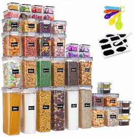 RagaBasics, Contenedores para Alimentos, Juego de 42 Recipientes Hermeticos con Tapa, Etiquetas de Pizarrón y Marcador, Organización y Almacenamiento 