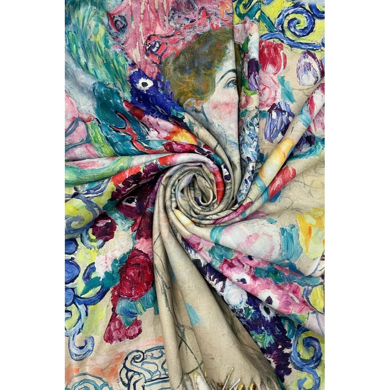 GFM® Wool Blend Cashmere Texture Painting Art Based Print Shawl