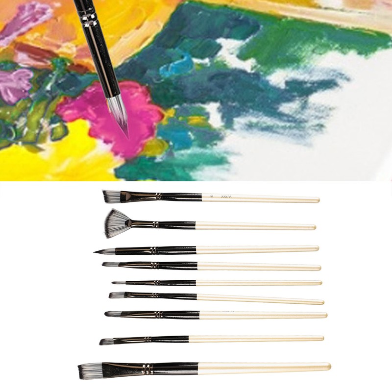 9pcs Gouache Watercolour Brushes Nylon Wool Rustproof Strong Water Absorption