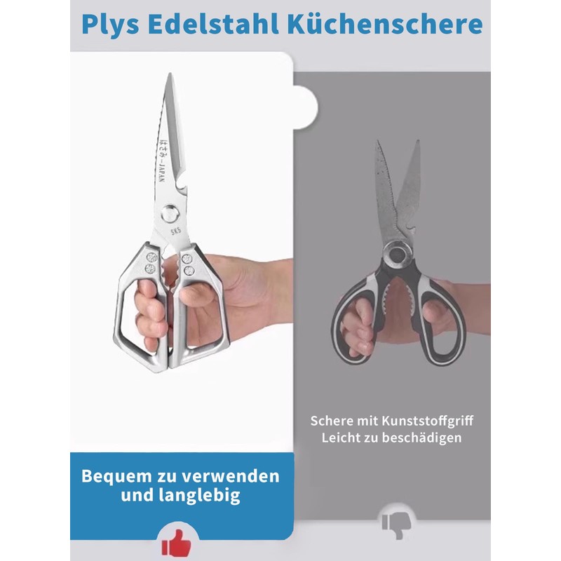 Multifunctional kitchen scissors made of stainless steel, sharp blade: robust