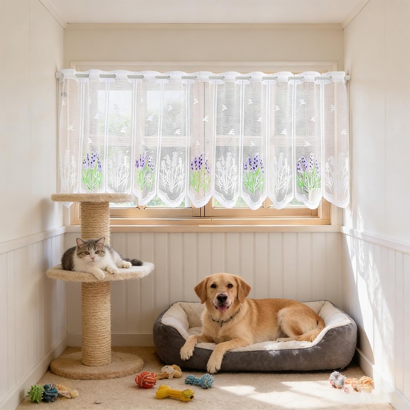 Rndqw 1PC Cafe Curtains, Kitchen Curtains for Windows with Lavender