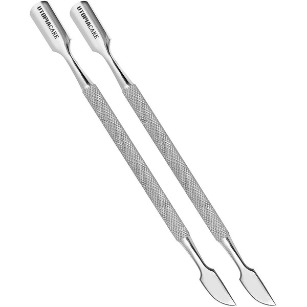 Utopia Care Cuticle Pusher and Spoon Nail Cleaner 2Pack - Professional Grade Stainless Steel Cuticle Remover and Cutter - Durable Manicure and Pedicure Tool - for Fingernails and Toenails