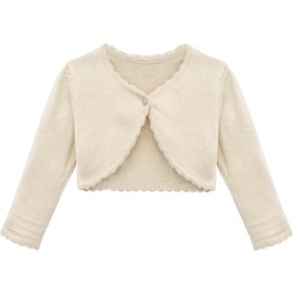 Lilax Baby Girls' Long Sleeve Cardigan Shrug, Button Closure Knitted Bolero Beige