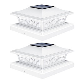VOLISUN Solar Post Cap Lights: 2 - Pack Outdoor Post Light for White/Black 4x4 Vinyl Fence Deck - Dock 4x4/6x6 Wooden Post 2 Color Modes Waterproof Warm White