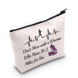 Running Woman Marathon Cosmetic Bag Don't Mess with A Woman Who Runs 26.2 Miles for Fun Makeup Bag with Zipper Runner Gift (26.2 Miles)