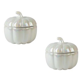 10 Strawberry Street 5" Pumpkin Covered Dish - White Luster Set of 2