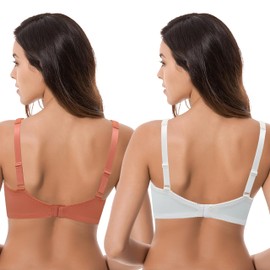 Curve Muse Women's Plus Size Minimiser Underwired Bra with Lace Embroidery - Pack of 2, Brown, buttermilk (pack of 2)