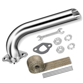 FVRITO Exhaust Pipe Header for CT200u Coleman BT200X CT200U-EX KT196 Mini Bike Go Kart Predator 212cc 224cc 196cc 6.5HP GX160 GX200 Clone Engine Baja Warrior MB200 Performance Parts Silver