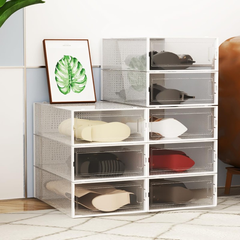 WAYTRIM Modern Clear White Foldable Boots Storage Box, 8 Pack