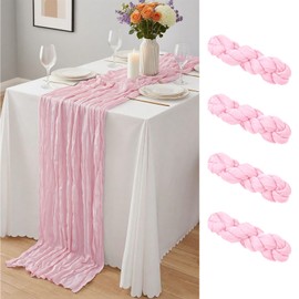 4 Pack Light Pink Cheesecloth Table Runner 10Ft, Boho Table Runners 21.5 x 120 inch,Semi Sheer Cheese Cloth Fabric Runner Bulk for Wedding,Party,Baby Shower,Bridal Shower