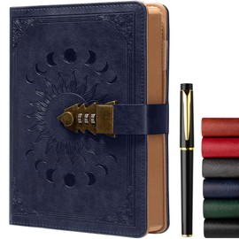 ZXHQ Lock Diary for Women & Men, A5 240 Pages Lockable Journal with Pen, Vintage Edge Design, Refillable Leather Journal Writing Notebook, Size A5(8.5 × 5.9 Inch) Dark Blue