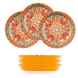Pasta Bowls, Ceramic Salad Bowls Set of 6, 32 oz Large Corlorful Serving Bowls for Kitchen, Dishwasher & Microwave Safe Soup Bowls, Porcelain Prep Pasta Plates, Boho Wide and Shallow Bowls,MLKS