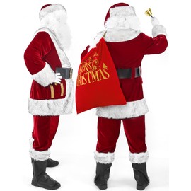 LETIME Santa Claus Costume for Men Adults 11 Pieces Professional Santa Suit for Xmas Deluxe Outfit Cosplay Party Holiday XL