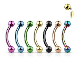 Pierced Owl 16GA G23 Implant Grade Titanium Internally Threaded Ball Ends Cartilage Helix Rook Eyebrow Curved Barbell (Black)