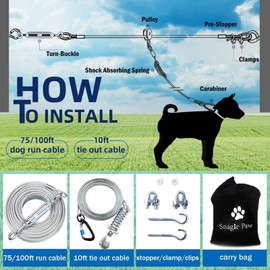 Snagle Paw Dog Tie Out Runner for Yard,Trolley System for Large Dogs, Dog Zip...