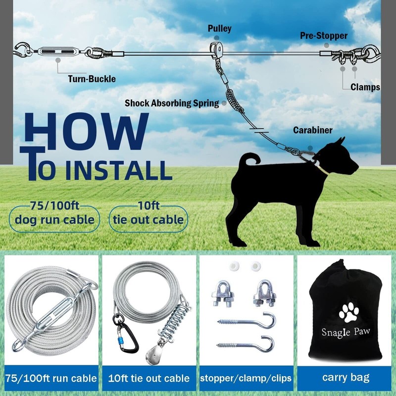 Snagle Paw Dog Tie Out Runner for Yard,Trolley System for