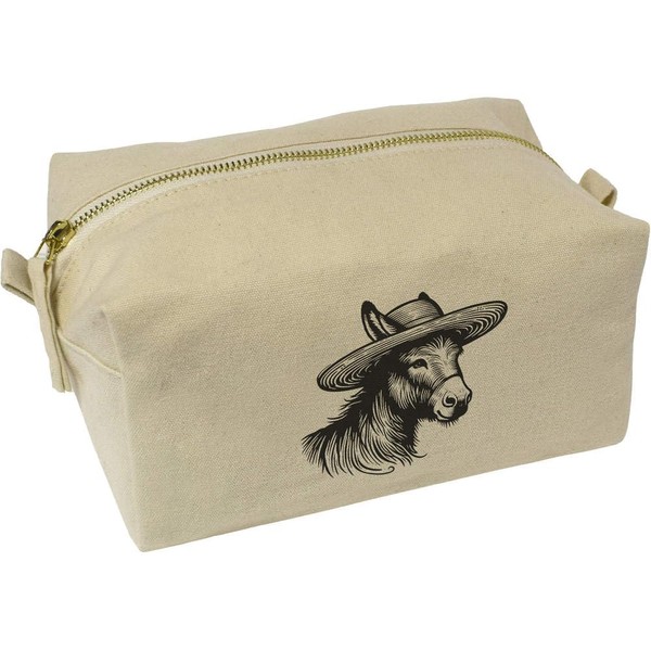 'Donkey Wearing A Straw Hat' Canvas Wash Bag/Makeup Case (CS00038860)