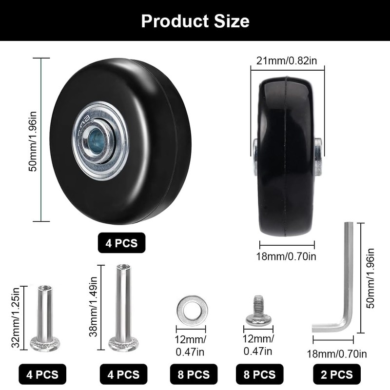 Pack of 4 Suitcase Wheels Replacement Wheels 50 x 18