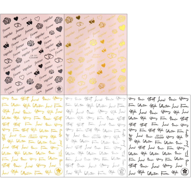 LANODO 1065 Nail Stickers, Alphabet, 3D, Rose Book, English, Alphabet,
