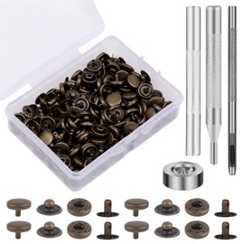 50 Sets Snap Button Kits, Leather Snaps Fasteners Kit 10mm Metal Buttons Snap kit with 4pcs Snap Fastener Installation Tools for Sewing Clothing, Bracelets, Jackets, Bags Belt, DIY Crafts (Bronze)