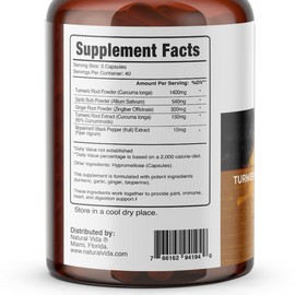 Natural Vida 4-in-1 Turmeric Garlic Ginger with Bioperine 2,400 mg (120 Capsules) Curcumin