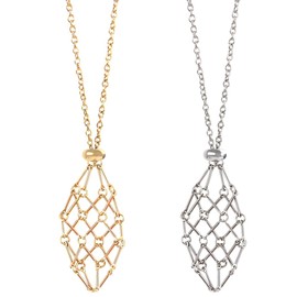 Anjiucc Crystal Holder Necklace - Stainless Steel Cage for Stone, Empty Crystal Cage Necklace for Women Men Adjustable Length (C-Golden Silvery-Large)