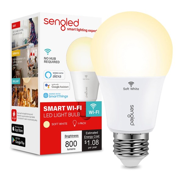 Sengled Alexa Light Bulb, WiFi Light Bulbs No Hub Required, Smart Bulbs that Work with Alexa, Google Home, Dimmable Smart LED Bulb, A19 Soft White (2700K), 800LM 60W Equivalent, 1 Pack