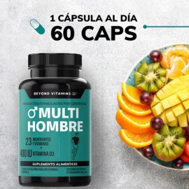Multi Vitaminico para Hombres con Biotina, Manganeso, Te Verde, L argnina, Jengibre, Vitamina C, Calcio, Acido Folico + 24 Ingredientes y Vitaminas - Testo - Vital - 60 Cápsulas