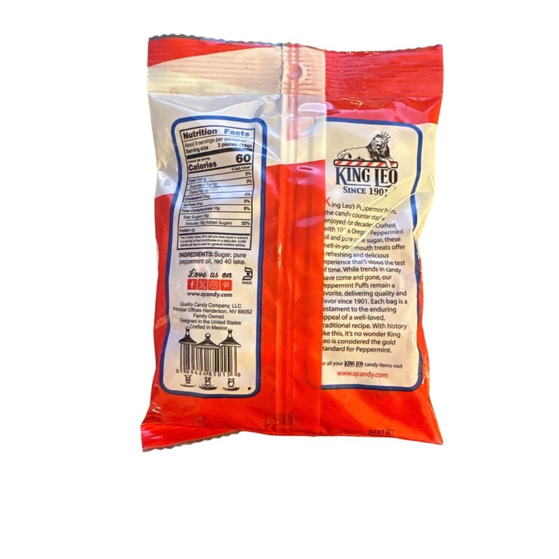 King Leo Peppermint Puffs Hard Candy 5.05 Oz Bag Individually