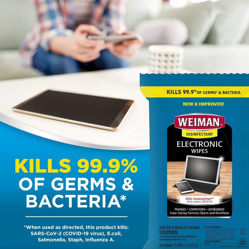 Weiman Disinfecting Electronic Wipes - Safely Clean Your Screen, Laptop,
