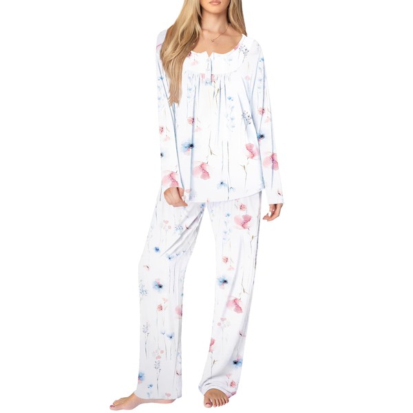 Ekouaer Womens Long Sleeve Pajama Sets 2 Piece Lounge Sets