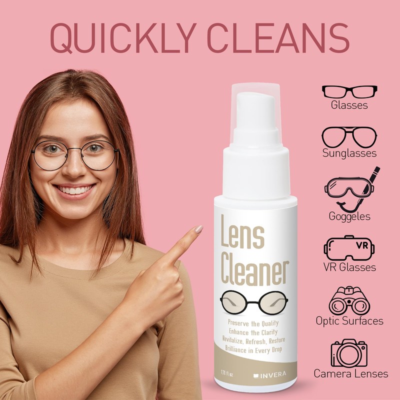 invera Eyeglass Cleaner Spray with Microfiber Cloth Kit, Lens Cleaner