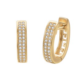 JOLCHIF 14K Gold Plated Cubic Zirconia Hoop Earrings For Women Modern Geometry Design Back Crystal Pave Setting Cutout U Shaped Earrings Jewelry