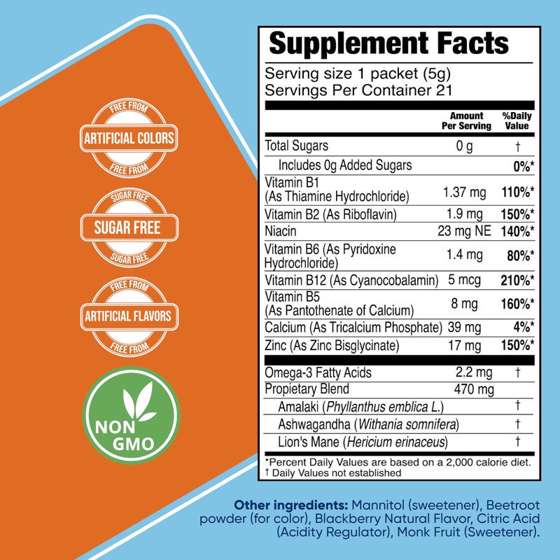 BRIGHTFULL Focus Sugar Free Dietary Supplement Drink Mix with Ashwagandha,