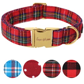 Unique style paws Dog Collar Pet Gift Adjustable Soft and Comfy Plaid Collars for Small Medium Large Dogs, Neck 13.5-22 inches