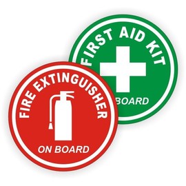Stickers Decals Decorative 2" Fire Extinguisher First Aid Kit on Board Round Vinyl Decals Stickers Pair