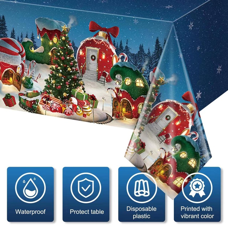 1Pcs Christmas Candy House Plastic Tablecloths, Disposable Fairy House Xmas