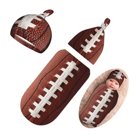DTYYFBSN Football Newborn Swaddling Blanket Beanie Hat Funny Football Blanket Sleeping Bag New Born Sleep Sacks for Boys Girls