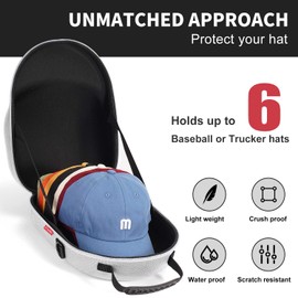 Livelab Hat Travel Case, Hard Hat Case for Baseball Caps, Hat Storage for Travel with Carrying Handle & Shoulder Strap, Hat Organizer Protects Up to 6 Hats - Grey