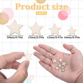100Pcs Wooden Stars Ornaments Unfinished Blank Wooden Pieces Cutout Slices Embellishments Tags Assorted Size for DIY Crafts Christmas Wedding Party Decoration