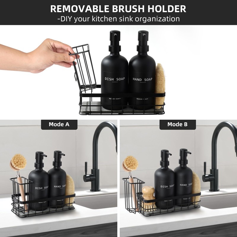 Kitchen Soap Dispenser Set with Sponge Holder, Dish Soap Dispenser