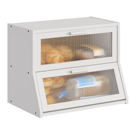 BMOSU Large Bread Box Double Layer Bamboo Bread Box for Kitchen Counter Container Farmhouse Bread Holder Capacity Bread Storage Bin(White)