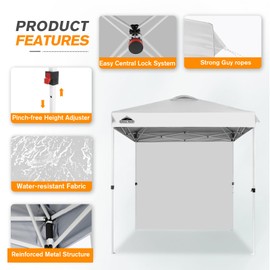EAGLE PEAK Pop Up Canopy Tent with 1 Sidewall, Easy Setup Event Tent, Outdoor Sun Shade, Wheeled Carry Bag, Stakes and Guy Ropes, Instant Canopy 6.6x6.6, White