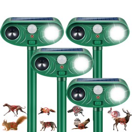 2026 Upgraded Solar Ultrasonic Animal Repeller Outdoor with Motion Sensor & LED Strobe Cat Repellent Outdoor Effective Dog, Deer, Raccoon, Squirrel Deterrent for Yard, Lawn, Garden 4 Pack