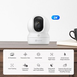 EZVIZ 2K Indoor Security Camera, 360° PT WiFi Camera, Touch Call Button, Sleep Mode, Human/Noise Detection, Color Night Vision, Patrol Mode, Pet Camera,2.4/5GHz Wi-Fi, Work with Alexa (CP1 Pro 3MP)