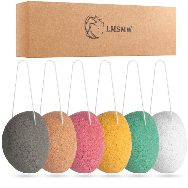 Organic Konjac Cleansing Facial Sponges Set Gentle Exfoliating Konjac Sponge for Washing Face and Body with Activated Carbon, Natural Skin Care Products, Suitable for Oily Dry Combination Skin